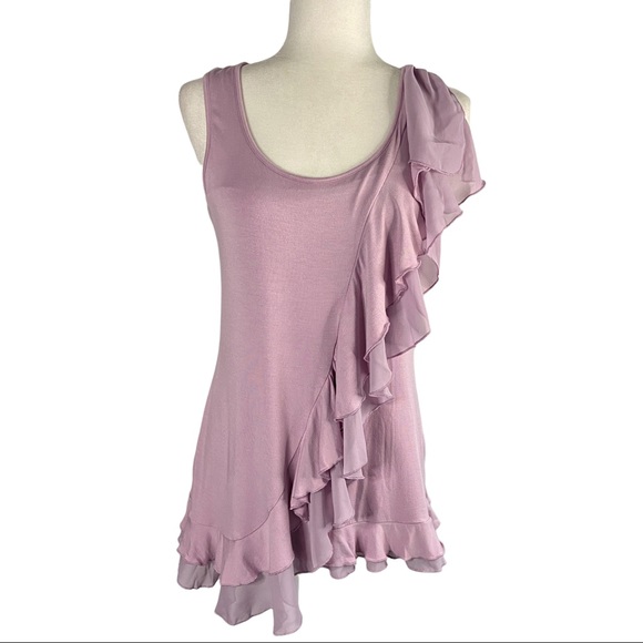 Saks Fifth Avenue Dusty Lavender Layered Ruffle Tank Stretchy Soft Size Small - Picture 4 of 14